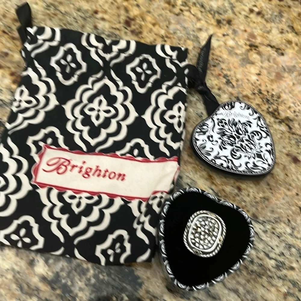 Brighton Crystal Rocks Ring Silver Tone Braided - Picture 1 of 4